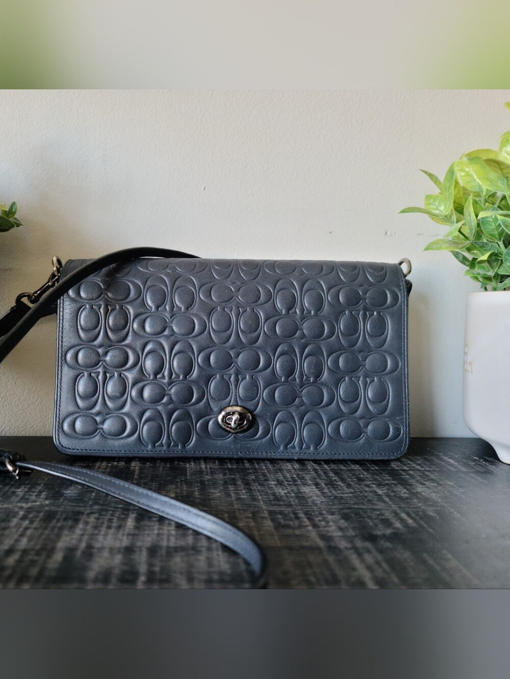 Coach Glovetanned Leather Charcoal Navy Dinky Crossbody Bag #30427